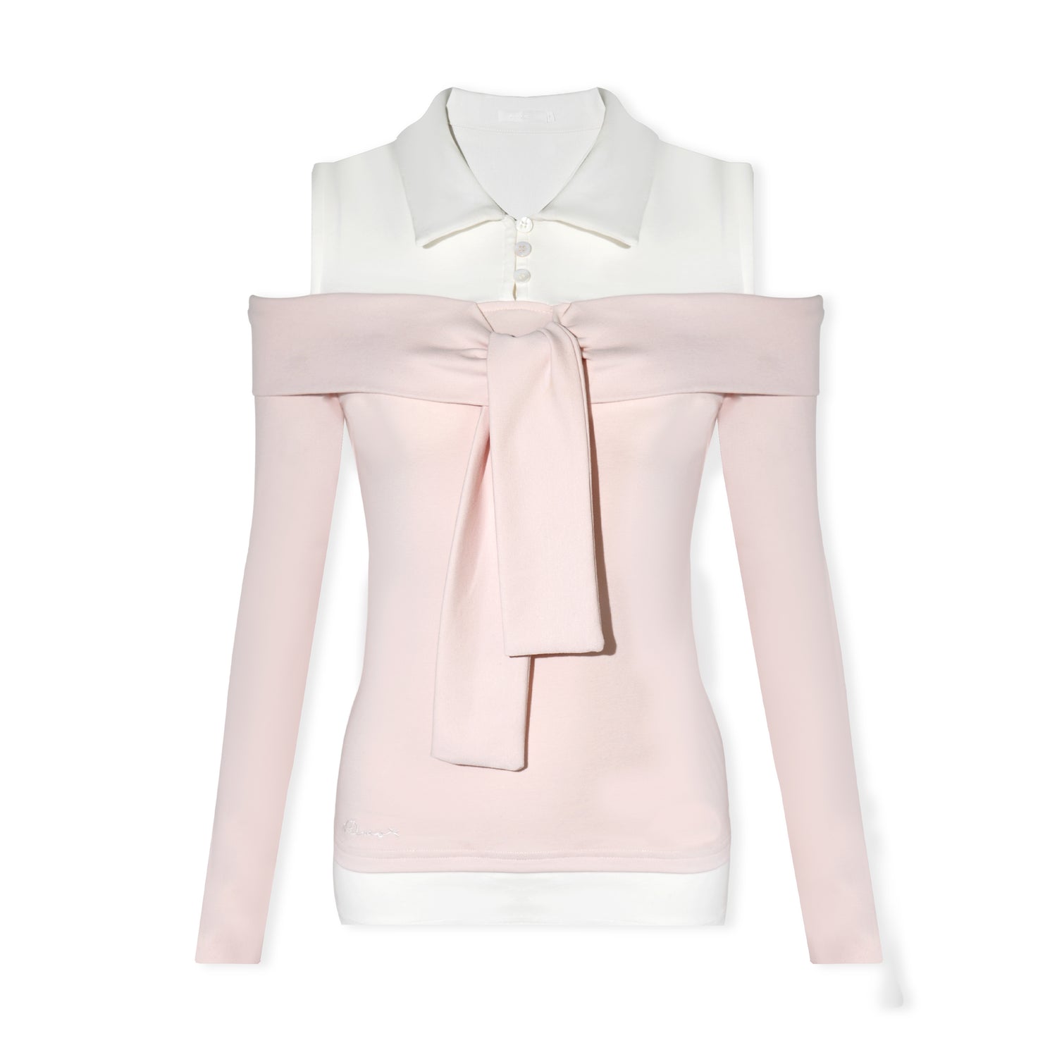 16DEWS 16D26022 Fake two piece off shoulder strap splicing slim fit top