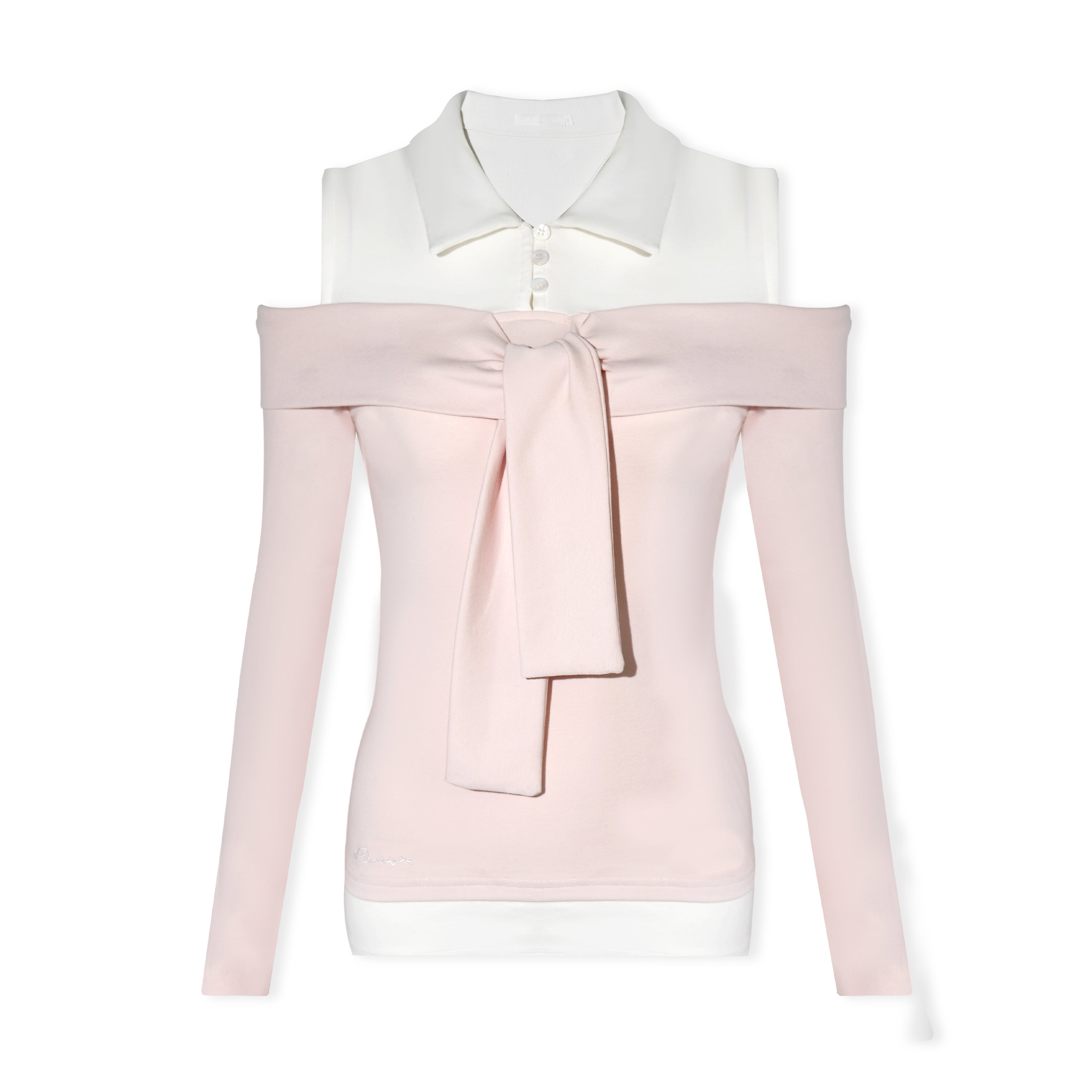 16DEWS 16D26022 Fake two piece off shoulder strap splicing slim fit top