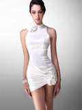 Glam Doll floral rhinestone halter dress(2 Colors)