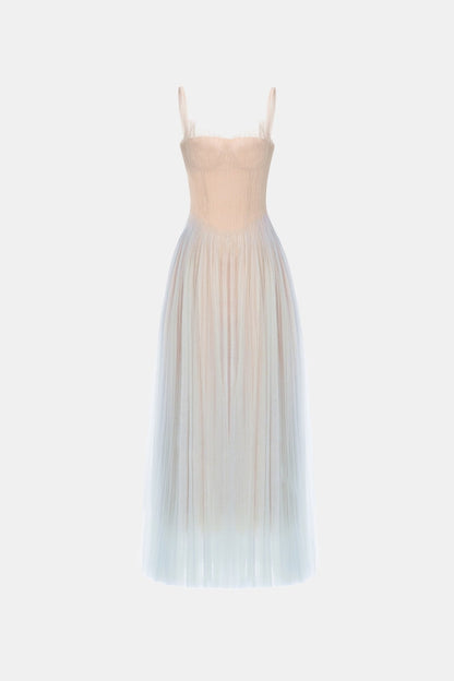 Montsand Blue Corset Tulle Maxi Dress