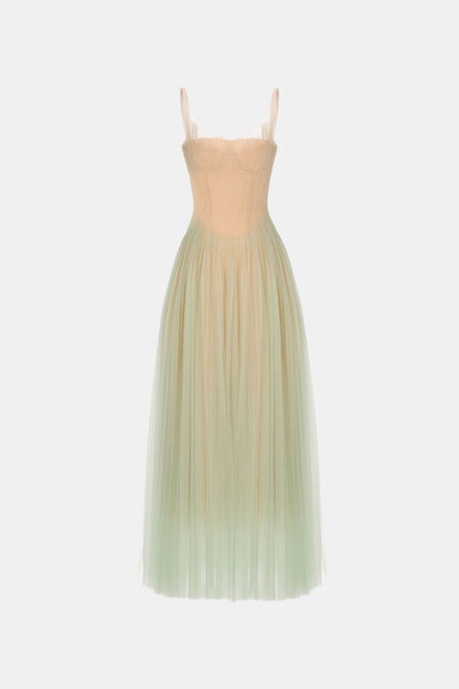 Montsand Mint Corset Tulle Maxi Dress