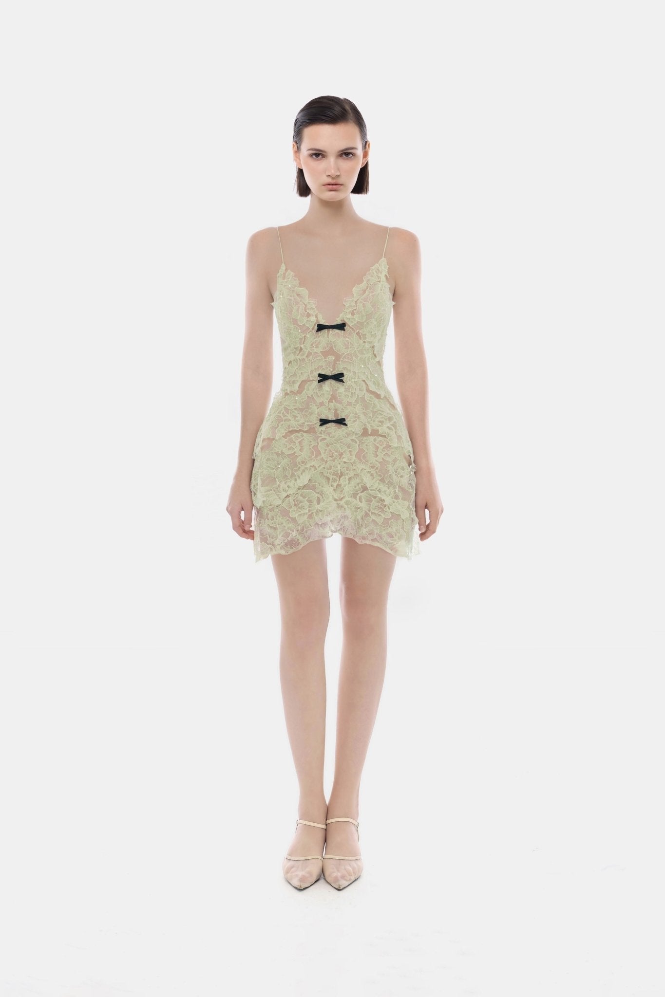 Montsand Mint Floral Bow Vneck Mini Dress