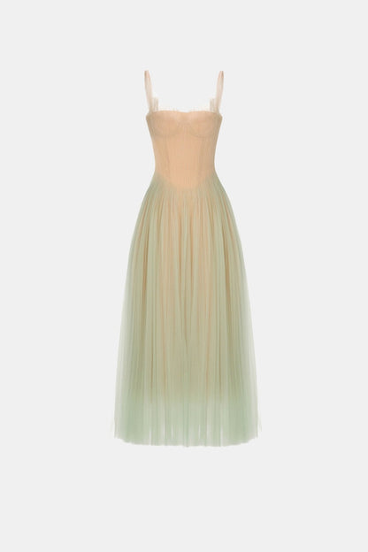 Montsand Mint Corset Tulle Midi Dress