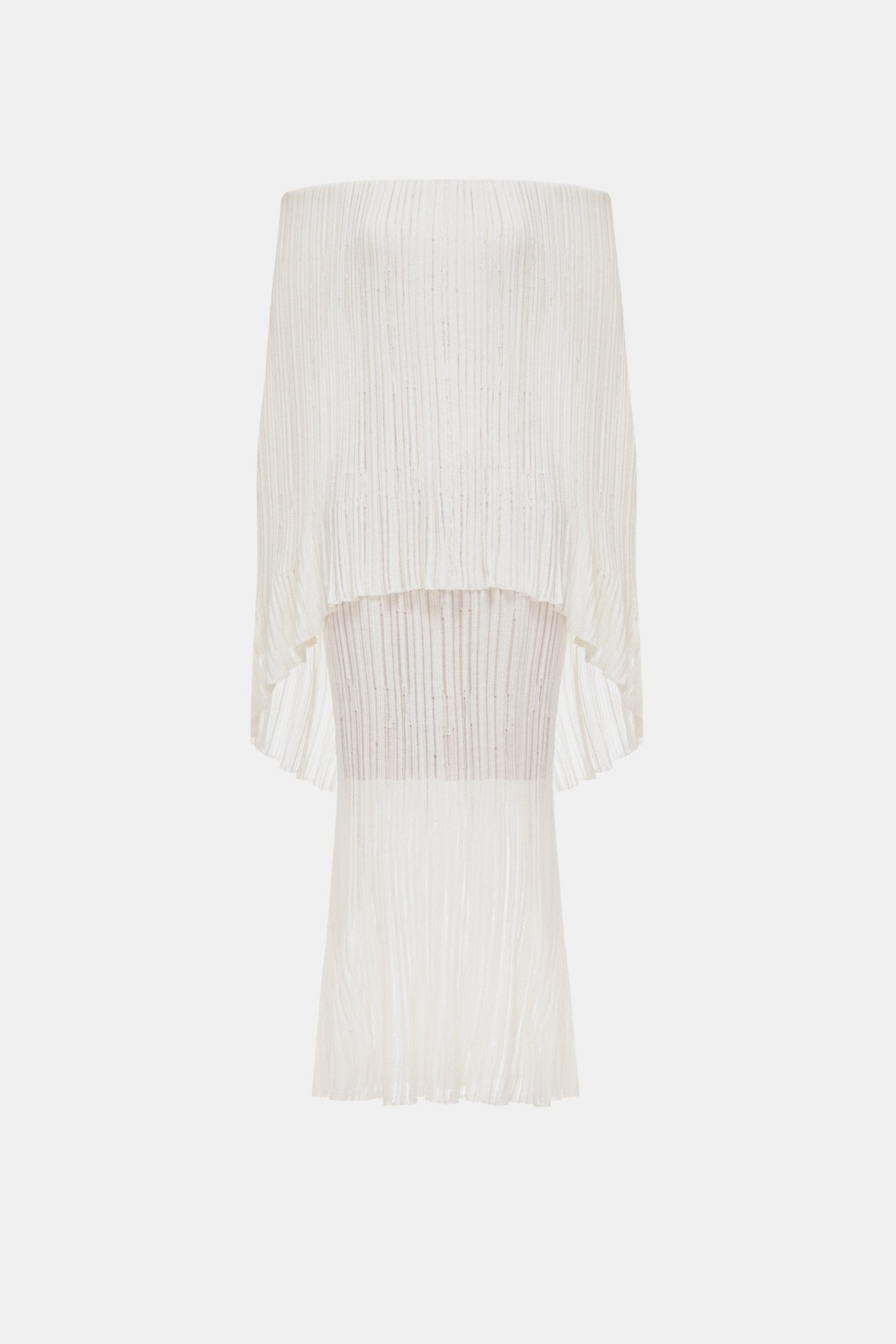 Montsand White Off-Shoulder Pleated Midi Dress