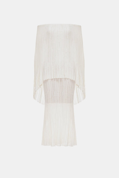 Montsand White Off-Shoulder Pleated Midi Dress
