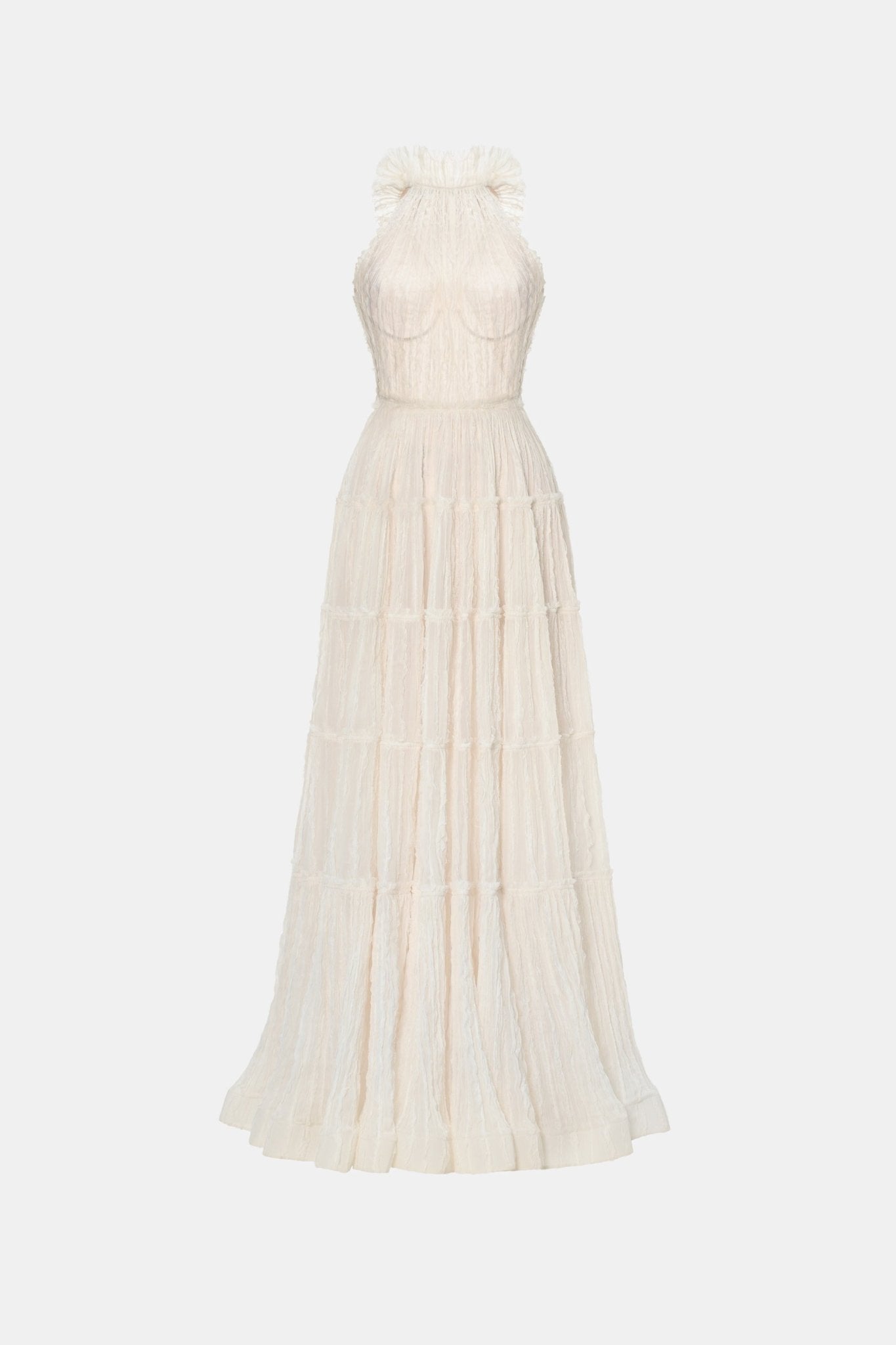 Montsand Ivory Tiered Halter Maxi Dress