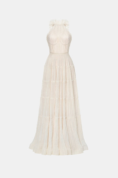 Montsand Ivory Tiered Halter Maxi Dress