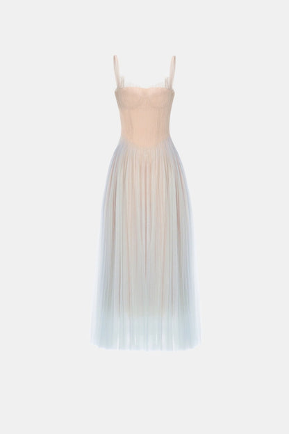Montsand Blue Corset Tulle Midi Dress