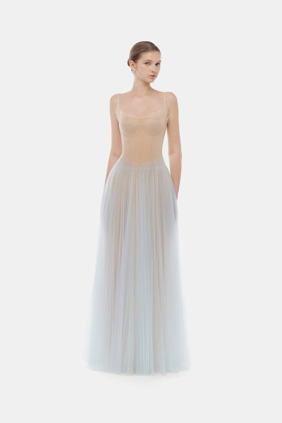 Montsand Blue Corset Tulle Maxi Dress