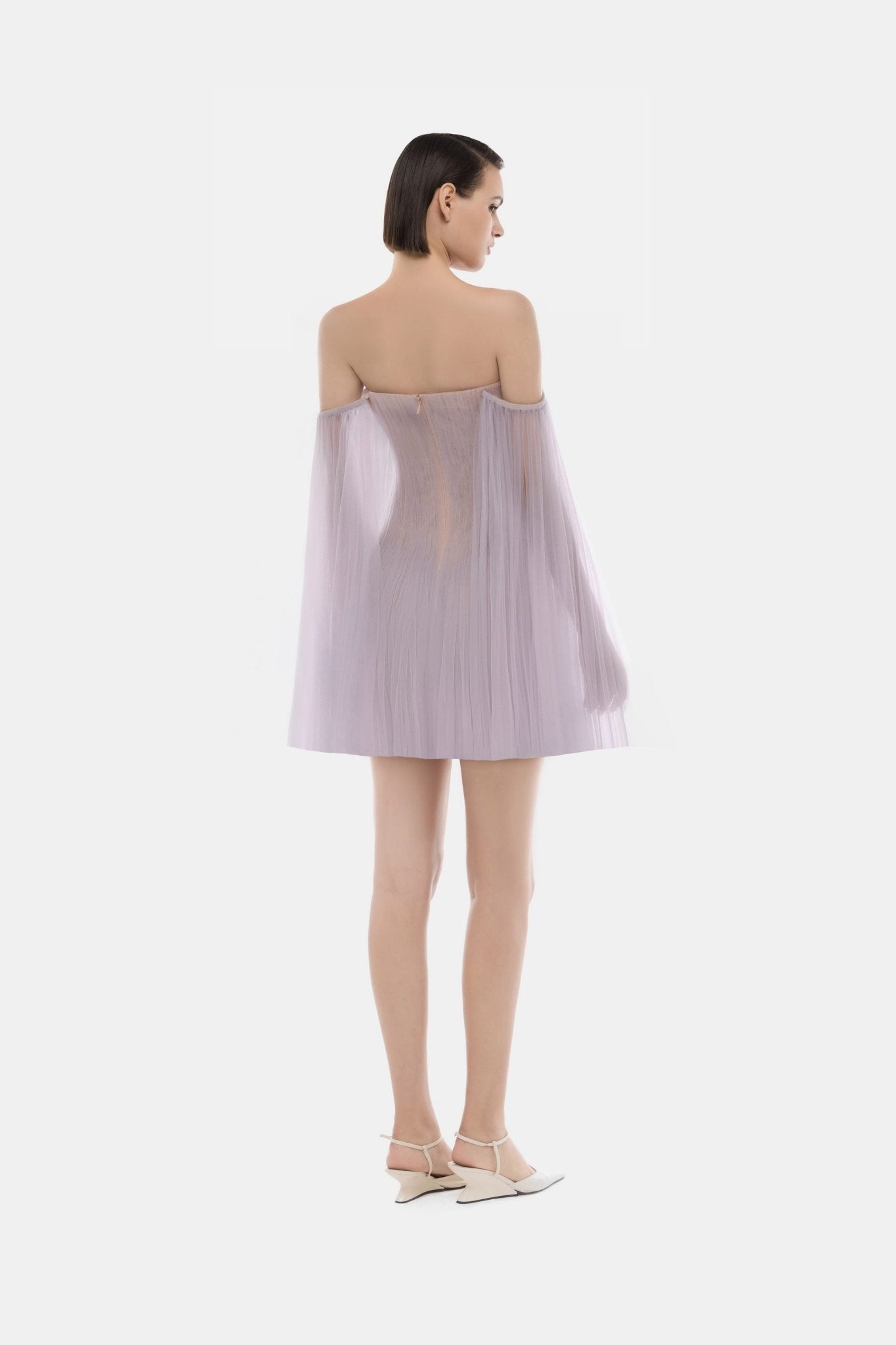 Montsand Violet Tulle Off-shoulder Mini Dress