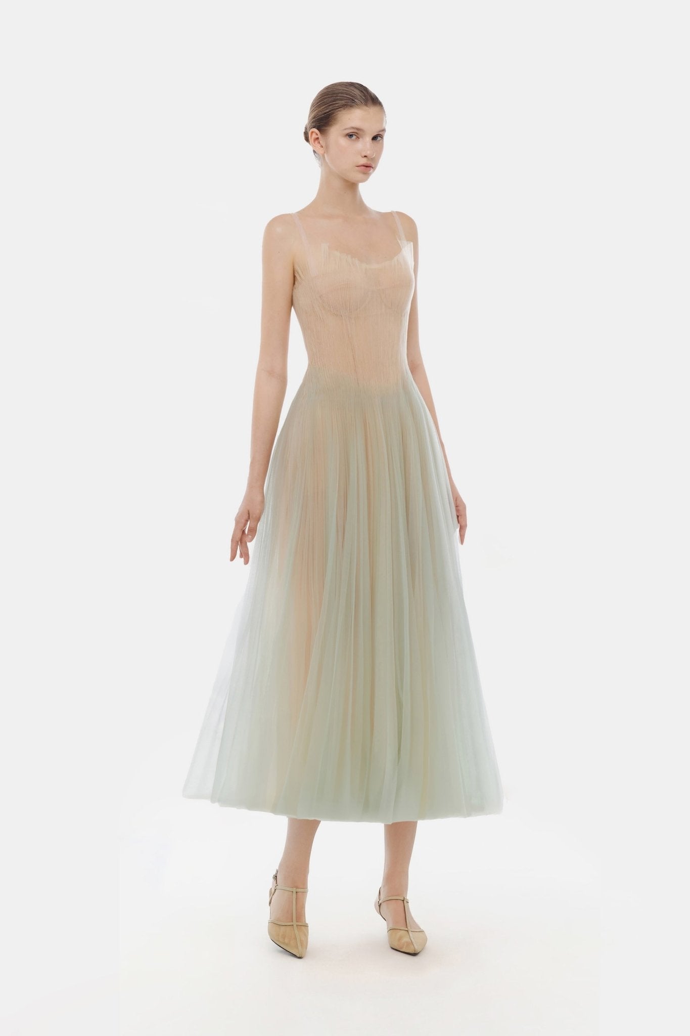 Montsand Mint Corset Tulle Midi Dress