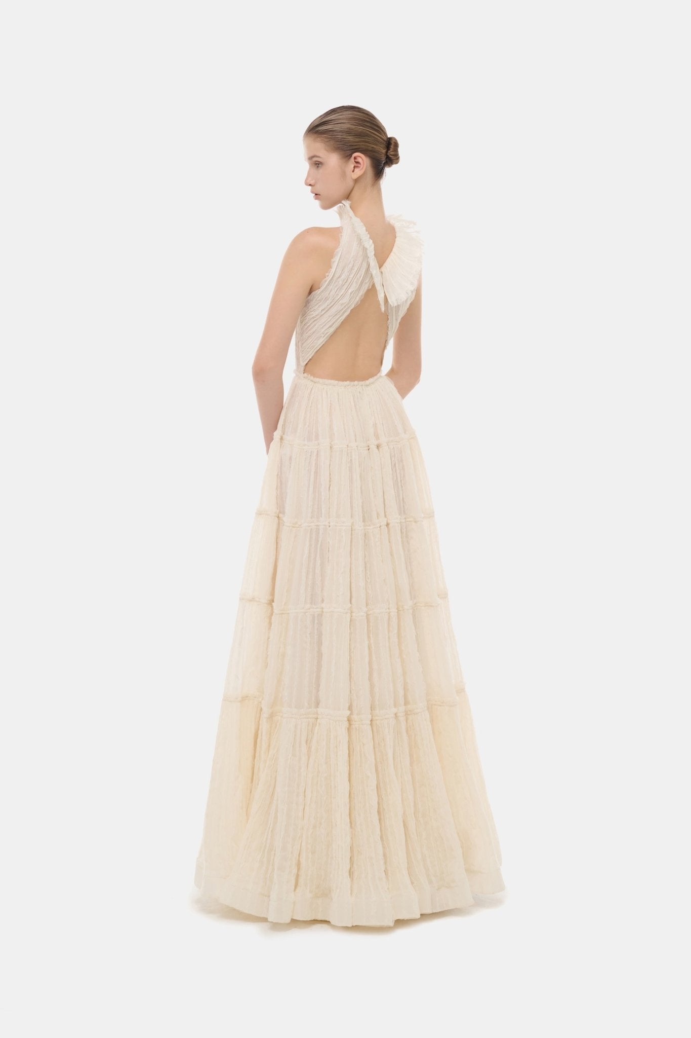 Montsand Ivory Tiered Halter Maxi Dress