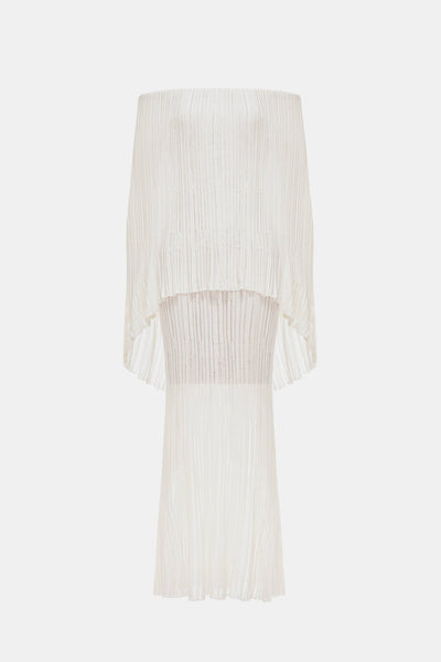 Montsand White Off-Shoulder Pleated Maxi Dress