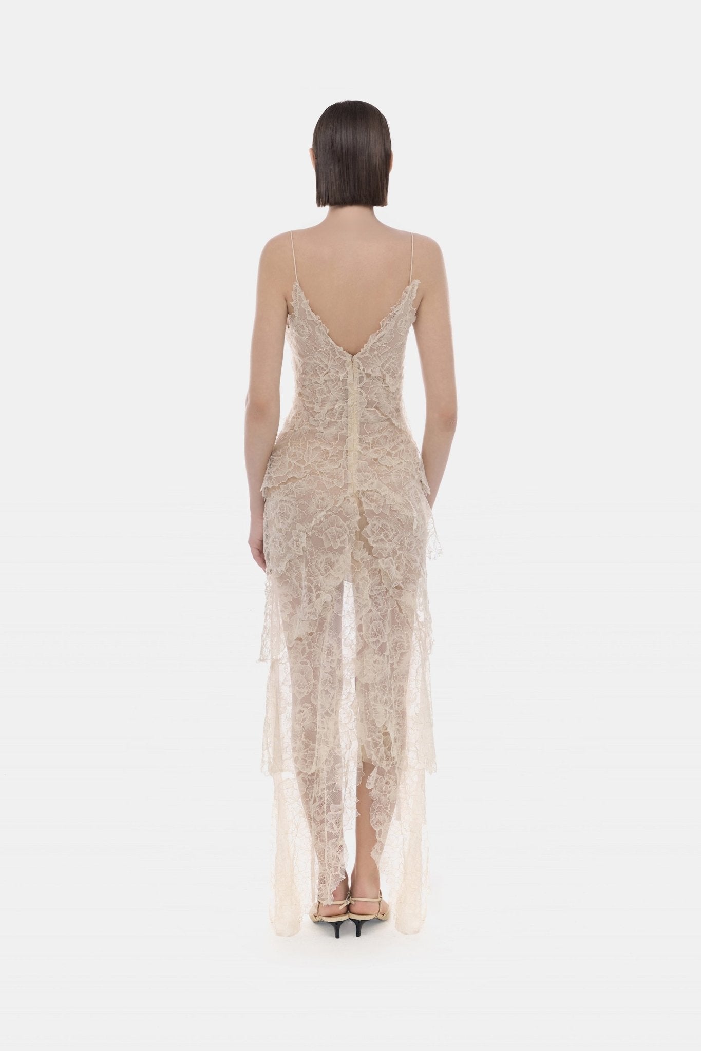 Montsand Beige Floral Bow Vneck Maxi Dress