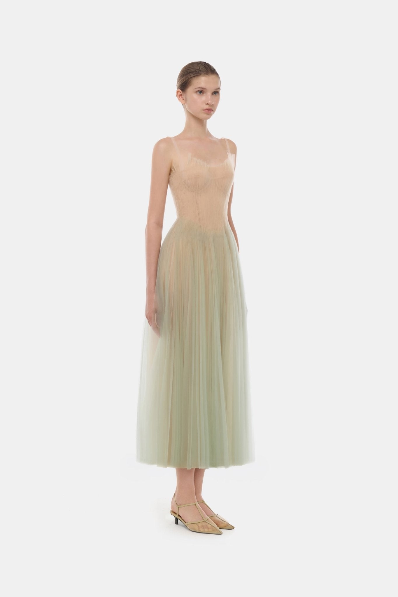 Montsand Mint Corset Tulle Midi Dress