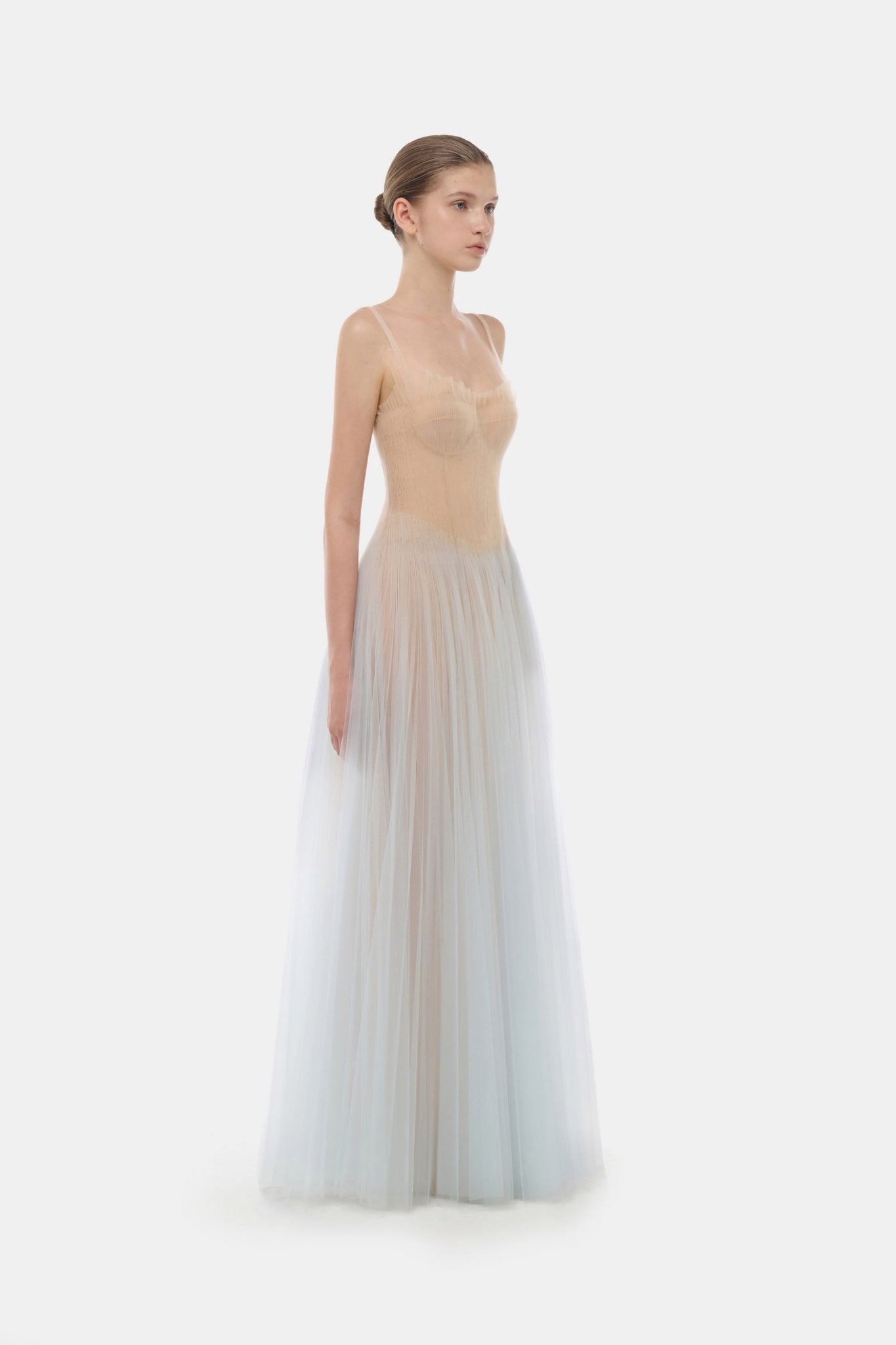 Montsand Blue Corset Tulle Maxi Dress