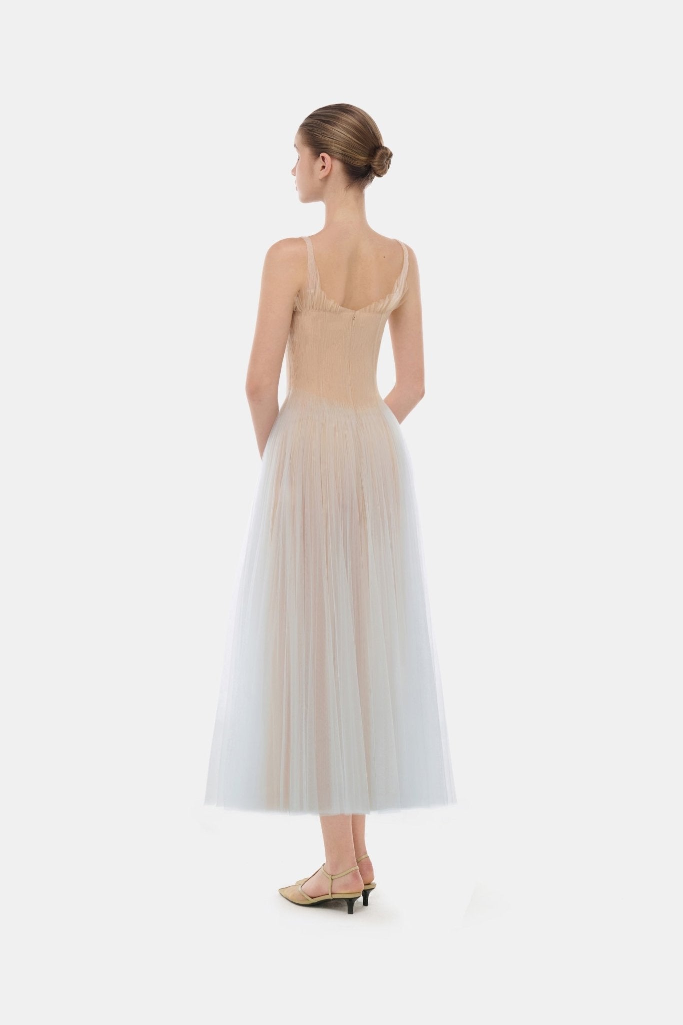 Montsand Blue Corset Tulle Midi Dress