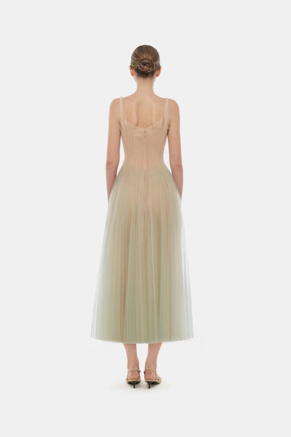 Montsand Mint Corset Tulle Midi Dress