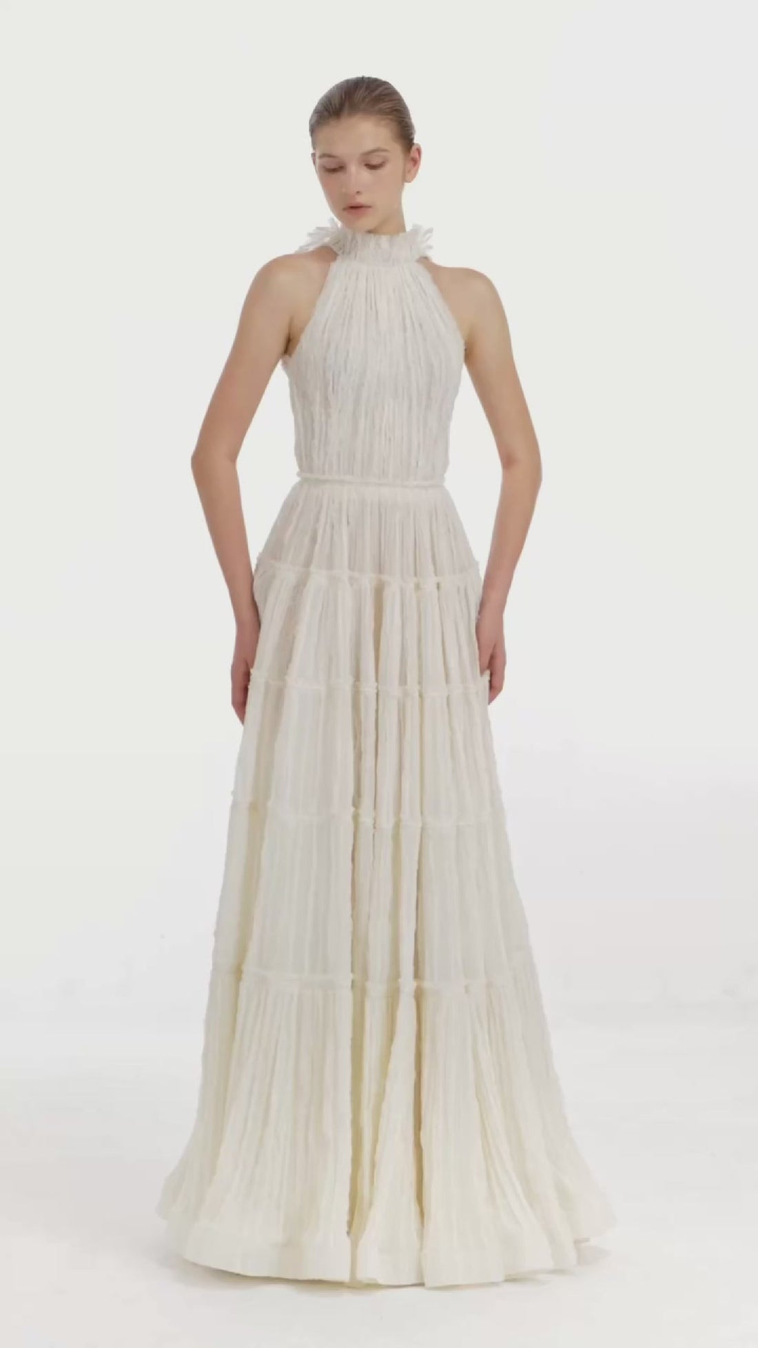 Montsand Ivory Tiered Halter Maxi Dress