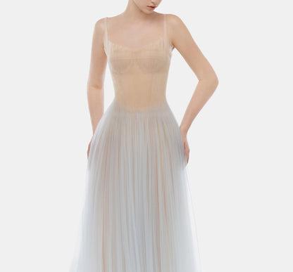 Montsand Blue Corset Tulle Maxi Dress