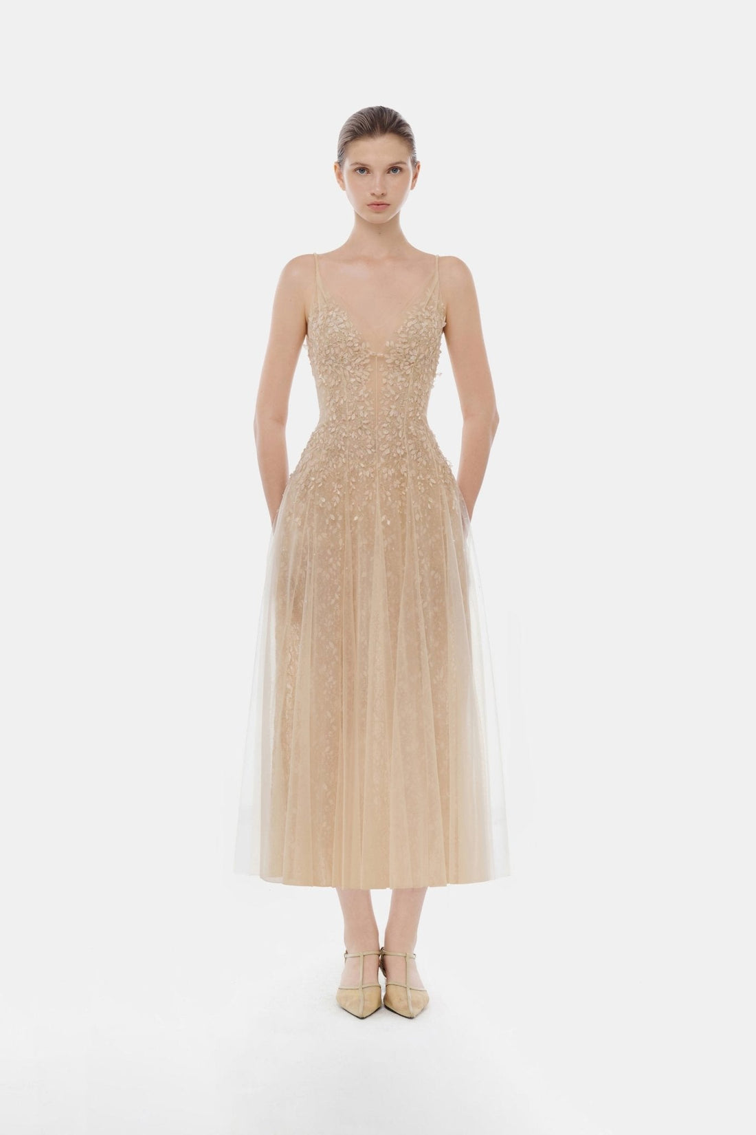 Montsand Pastel Deep V Midi Dress