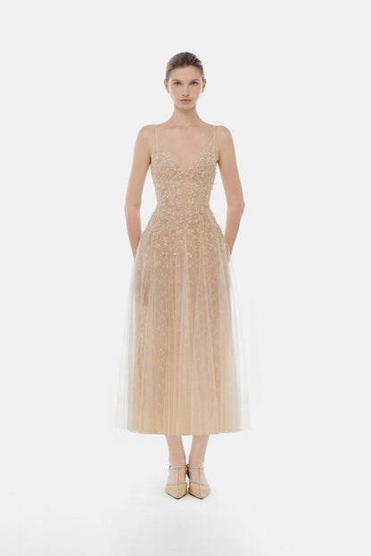 Montsand Pastel Deep V Midi Dress