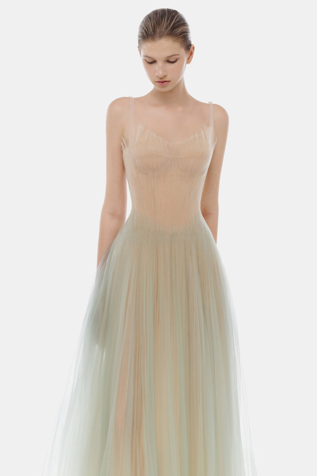 Montsand Mint Corset Tulle Midi Dress
