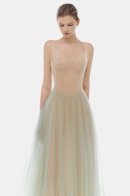Montsand Mint Corset Tulle Midi Dress