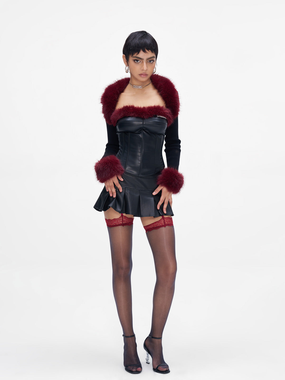JYOSEI Plush spliced fishbone PU leather corset