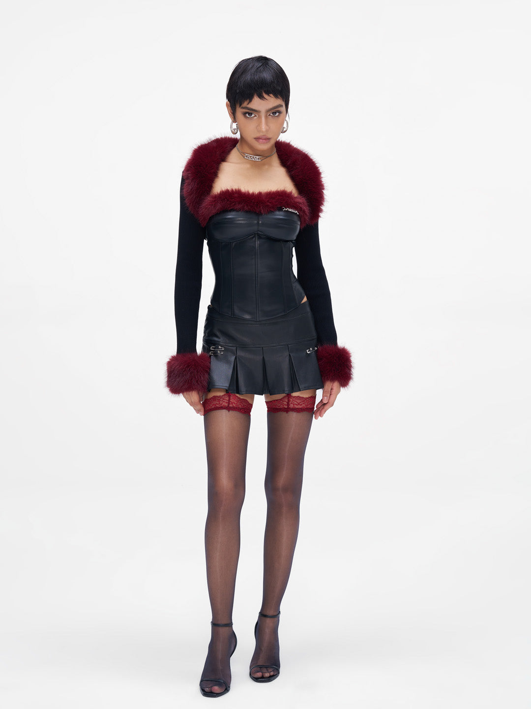 JYOSEI Plush spliced fishbone PU leather corset