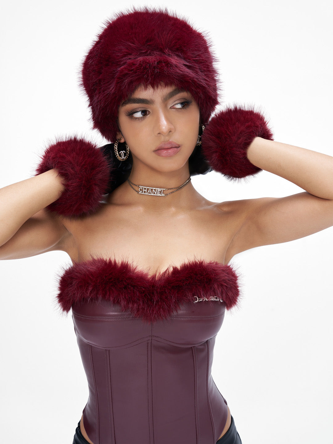JYOSEI Plush spliced fishbone PU leather corset
