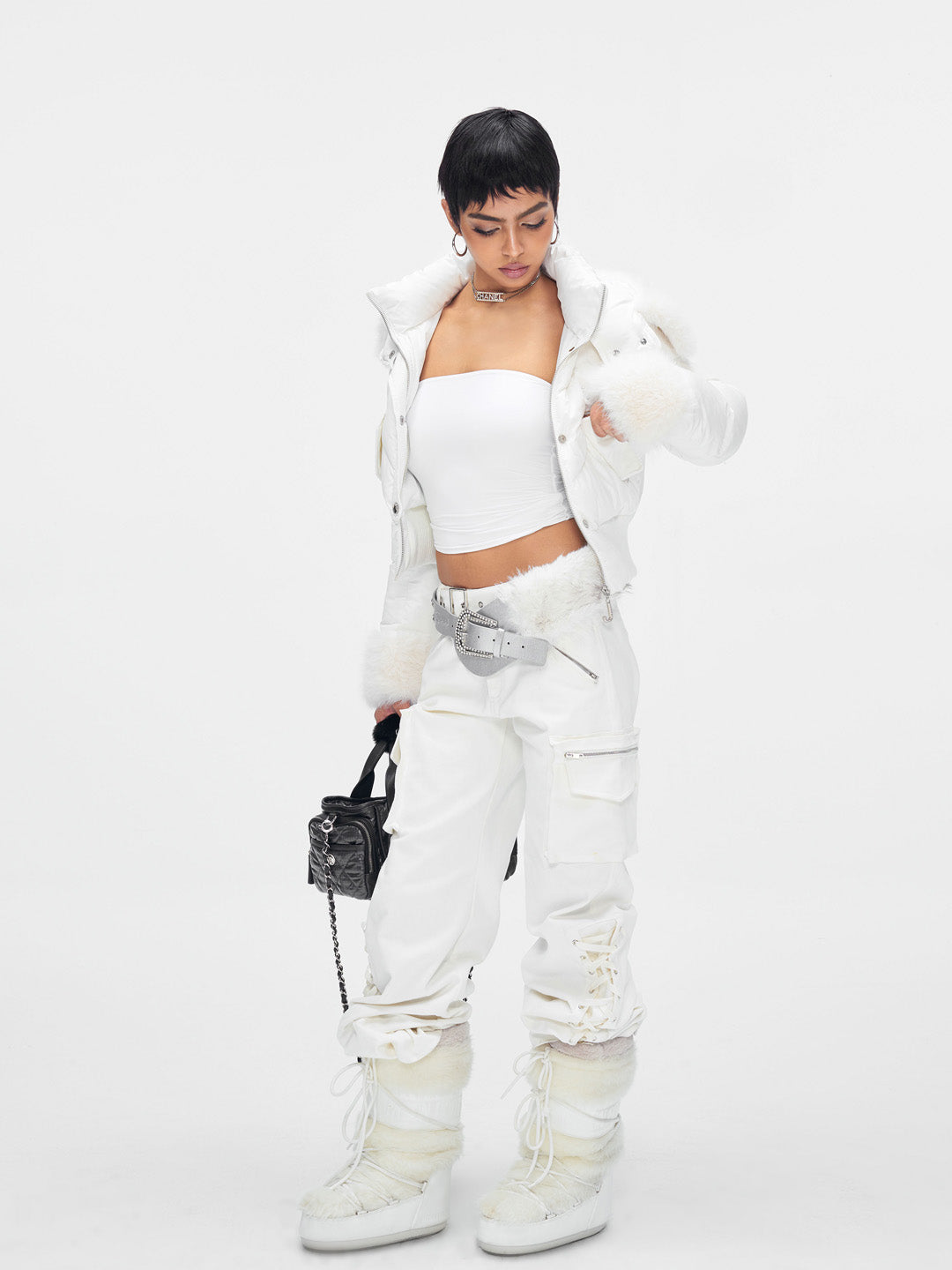 JYOSEI White fur collar down jacket