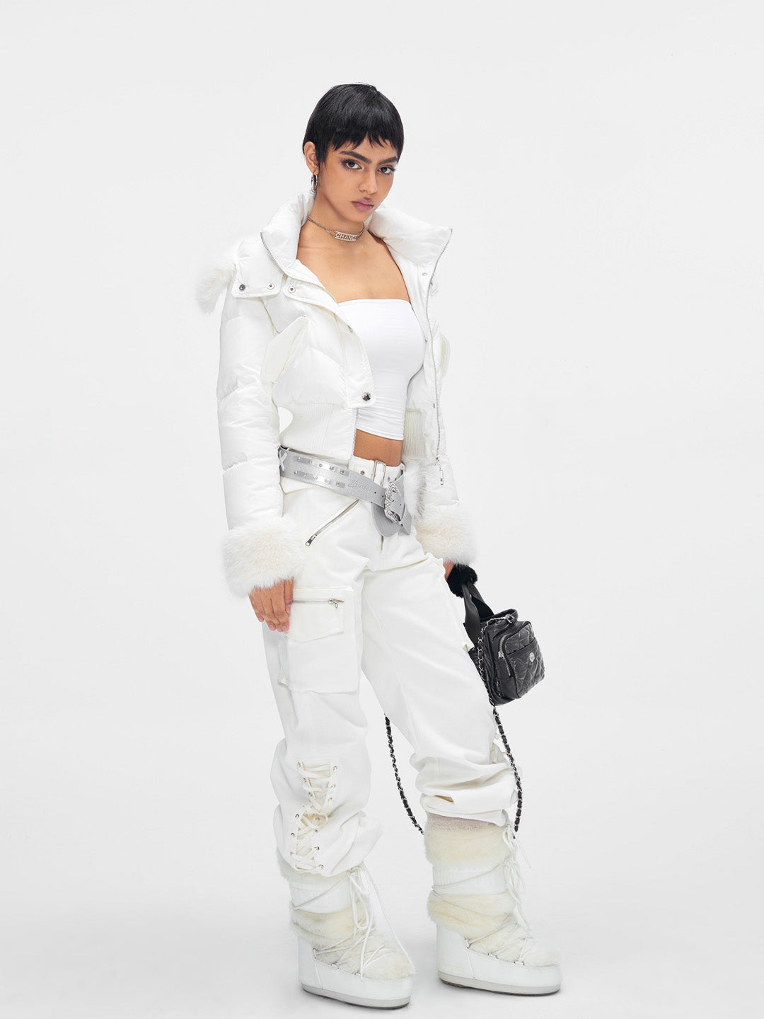 JYOSEI White fur collar down jacket