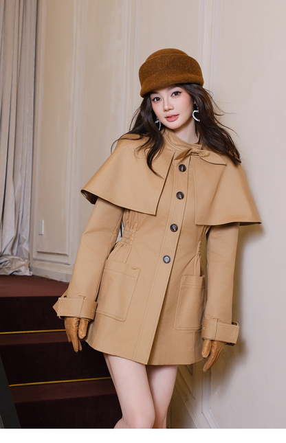 Maison Wester Khaki Trench Cape Coat