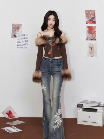 Tut tuto Embroidered bell-bottom jeans