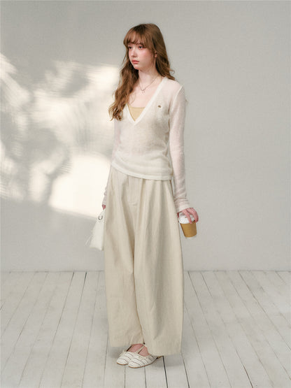 16DEWS 16D26097&amp;16D26098 V-neck wool mohair knitted sweater two-piece set + pants