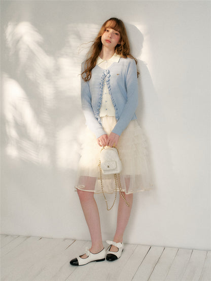 16DEWS 16D26125 High waisted A-line mesh cake skirt