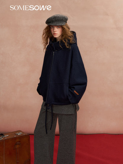 SOMESOWE S2508291 Hooded short wool coat