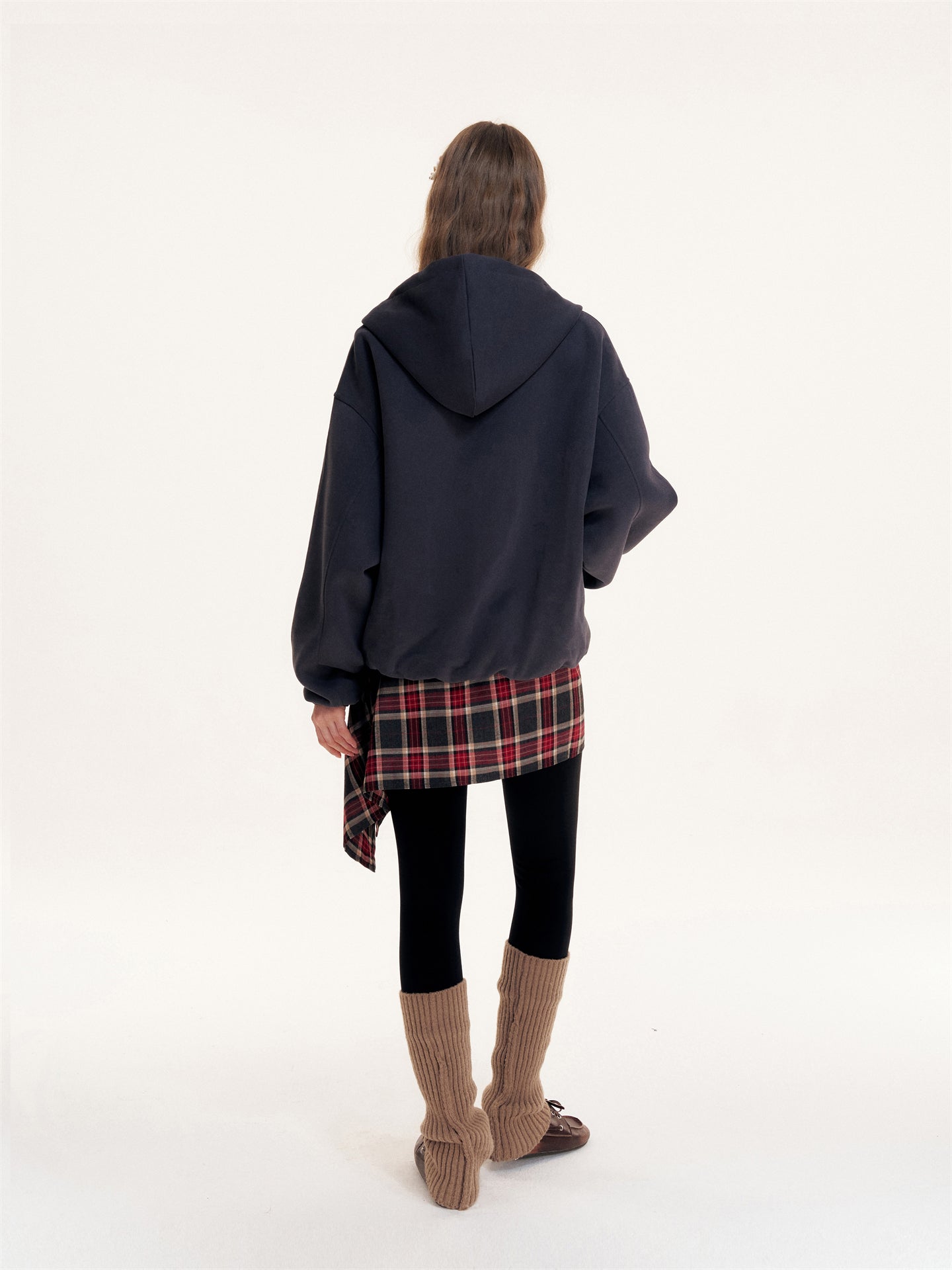 16DEWS 16D25429 Color blocked hooded drawstring sweatshirt jacket