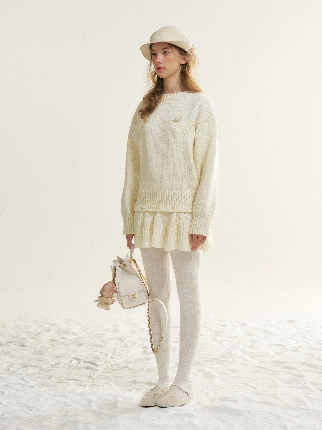 16DEWS 16D25530 Lazy round neck thick needle sweater