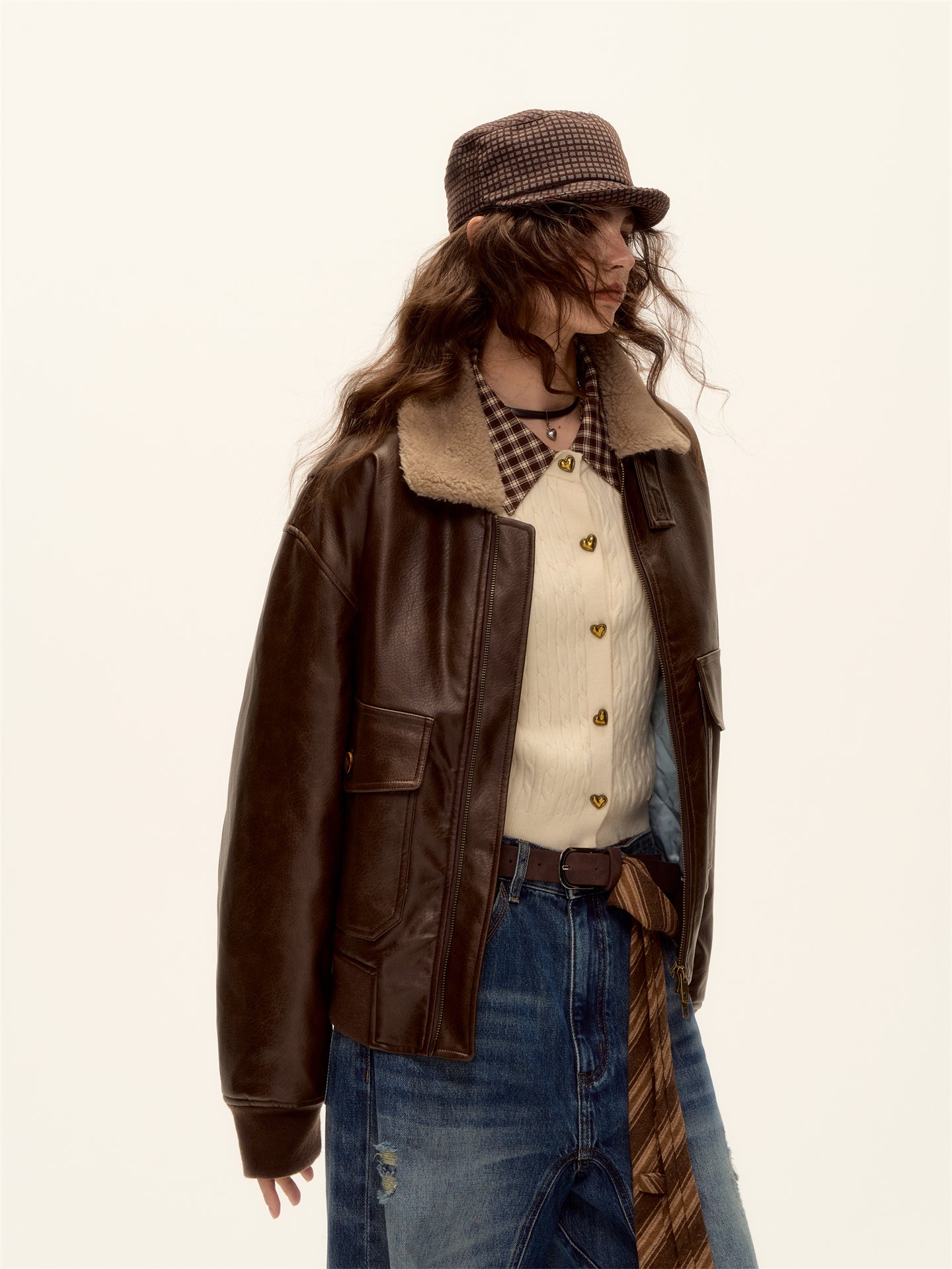 AsGony ASG25459 Plush collar spliced jacket