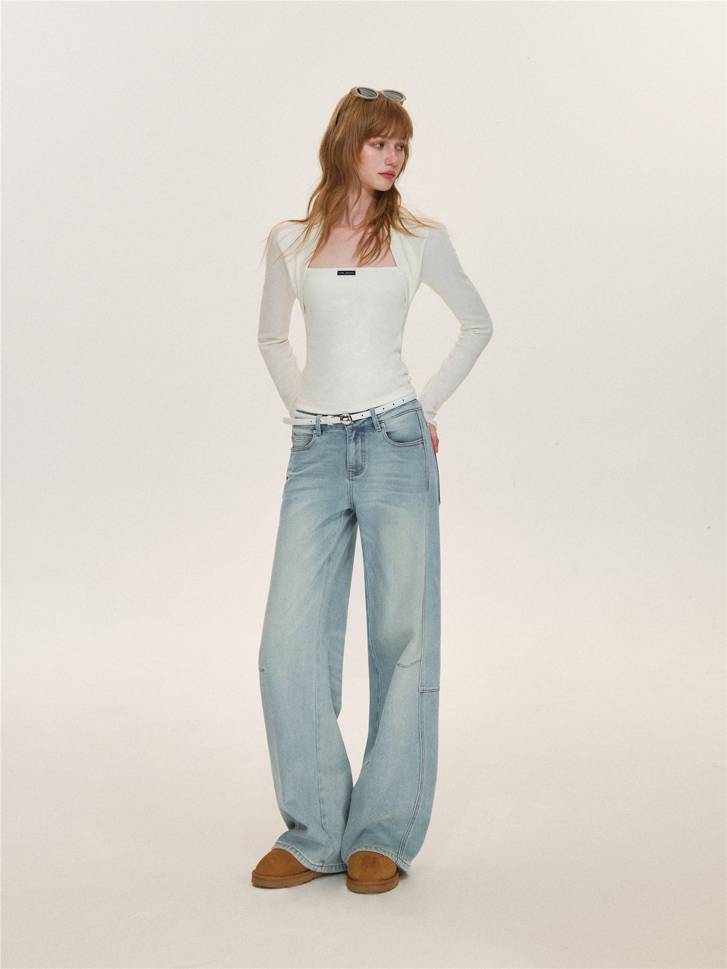 Asgony  ASG26628 Light Blue Curved-Leg Jeans (with Belt)