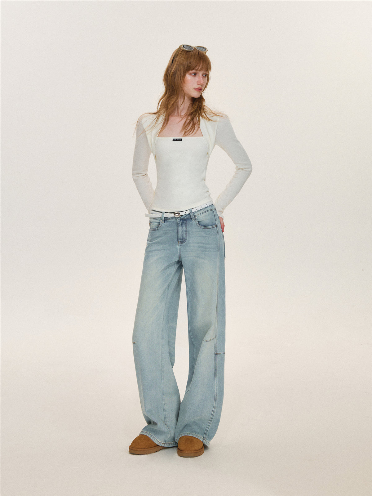 Asgony  ASG26628 Light Blue Curved-Leg Jeans (with Belt)