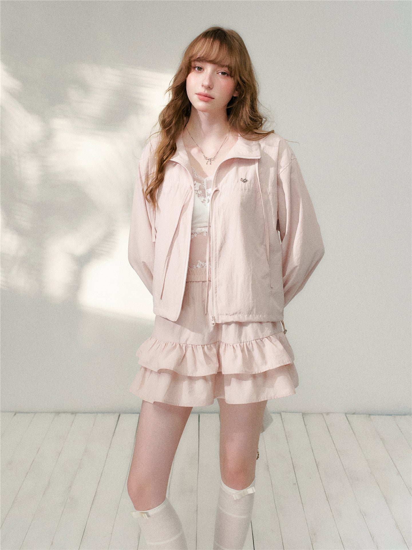 16DEWS 16D26083 Bow tie design sunscreen jacket + skirt set