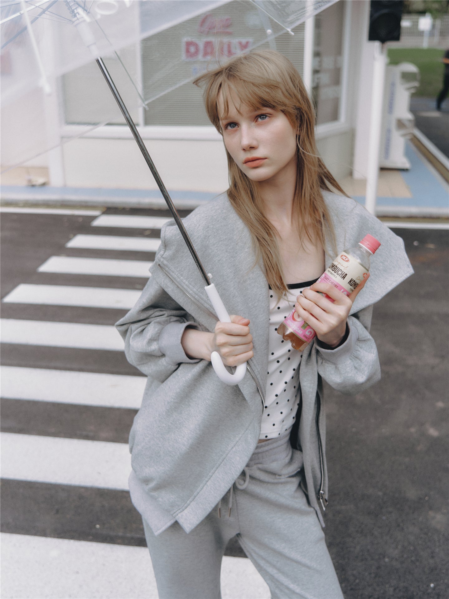 Asgony ASG25665 Oversized Collar Hooded Jacket+ ASG25666 Sweatpants