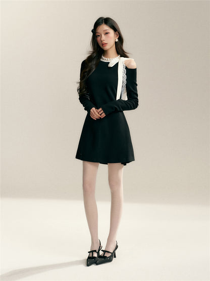 16DEWS 16D26012 Black A-line dress with contrasting bow