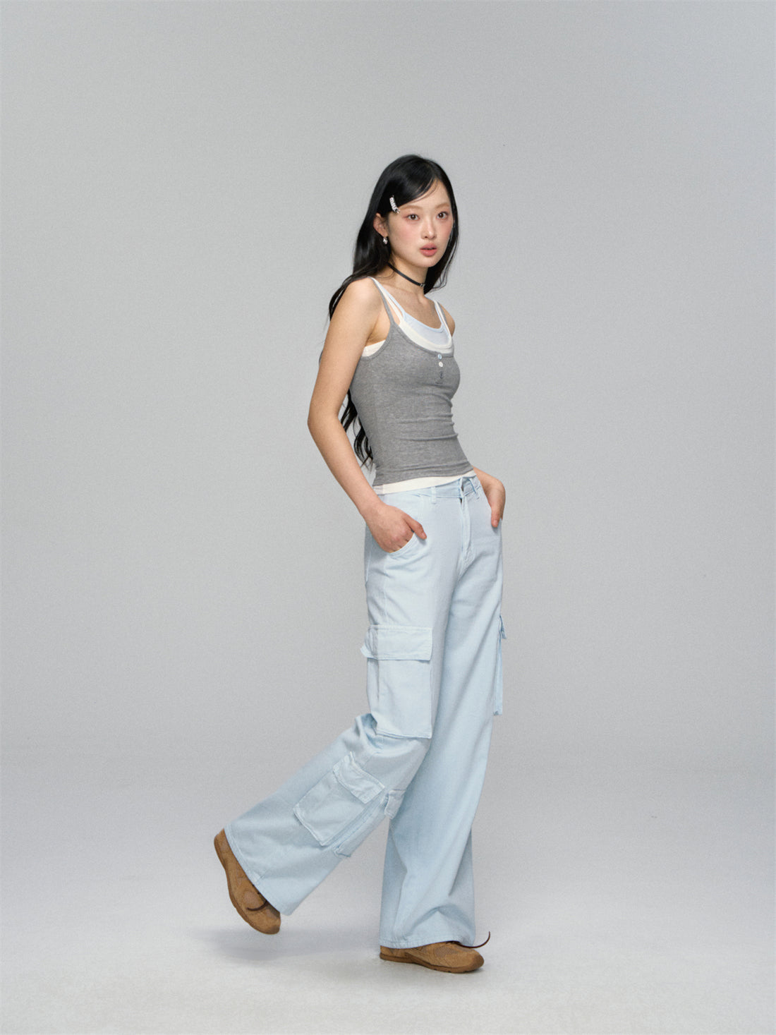 AsGony ASG25152 Fake three-piece contrasting knitted camisole vest