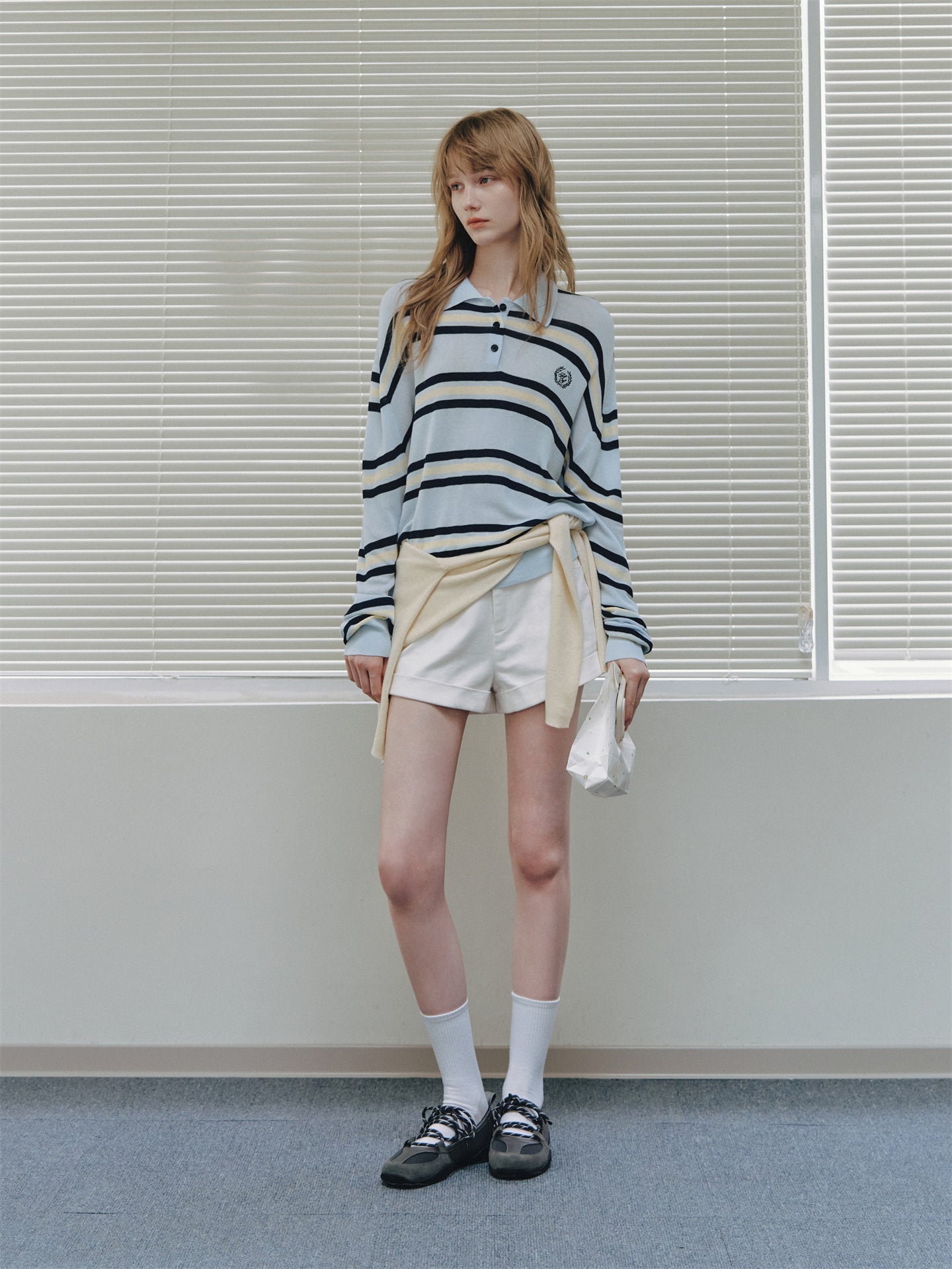 Asgony ASG26284 Striped Embroidered Knit Polo Shirt