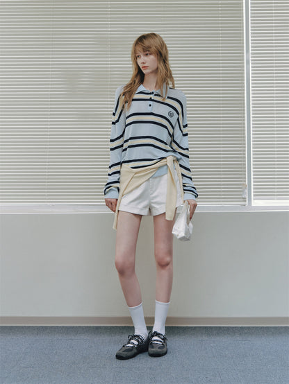Asgony ASG26284 Striped Embroidered Knit Polo Shirt