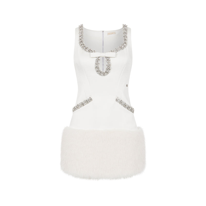 SHEERLUCK SLLYQ25501 Satin straight tube fur dress